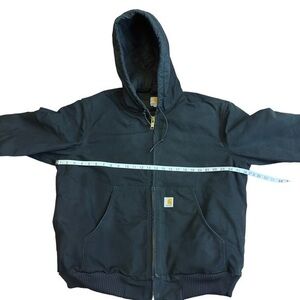 Distressed Carhartt Faded Black Hooded Quilted Lined Active Jacket LARGE J140